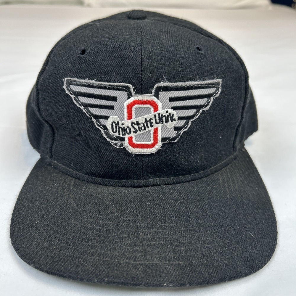 VTG Ohio State Buckeyes 80s Vintage Black Wool Snapback Hat Falcon Headwear